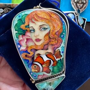 Inga Iobidze Colorful Mermaid and Clownfish Pendant, pendant only.